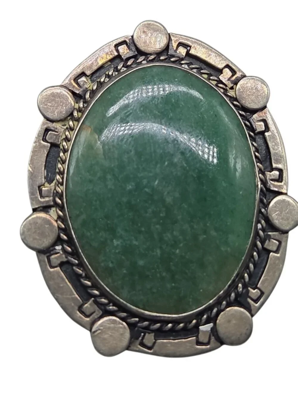 Vtg Taxco Mexico Sterling Silver Amazonite Pendant MB Maker Circle Mark Eagle 3